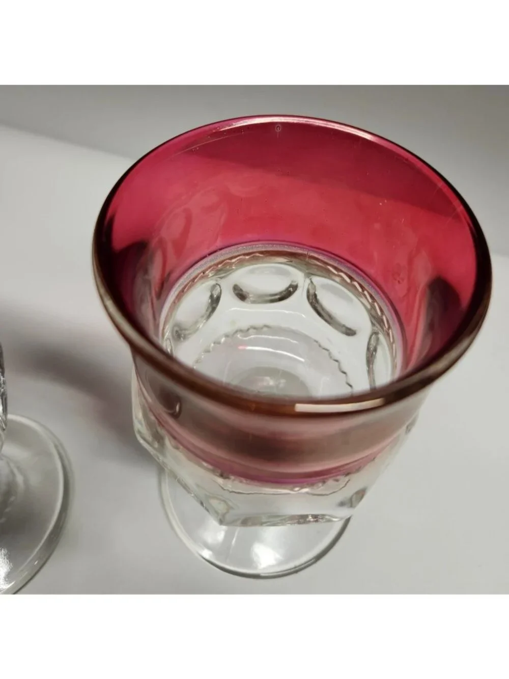 Tiffin Franciscan Cranberry Thumbprint King's Crown Vintage Glass Goblets Set